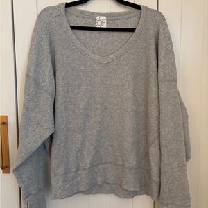 Aerie Heather Gray Waffle Knit Pullover